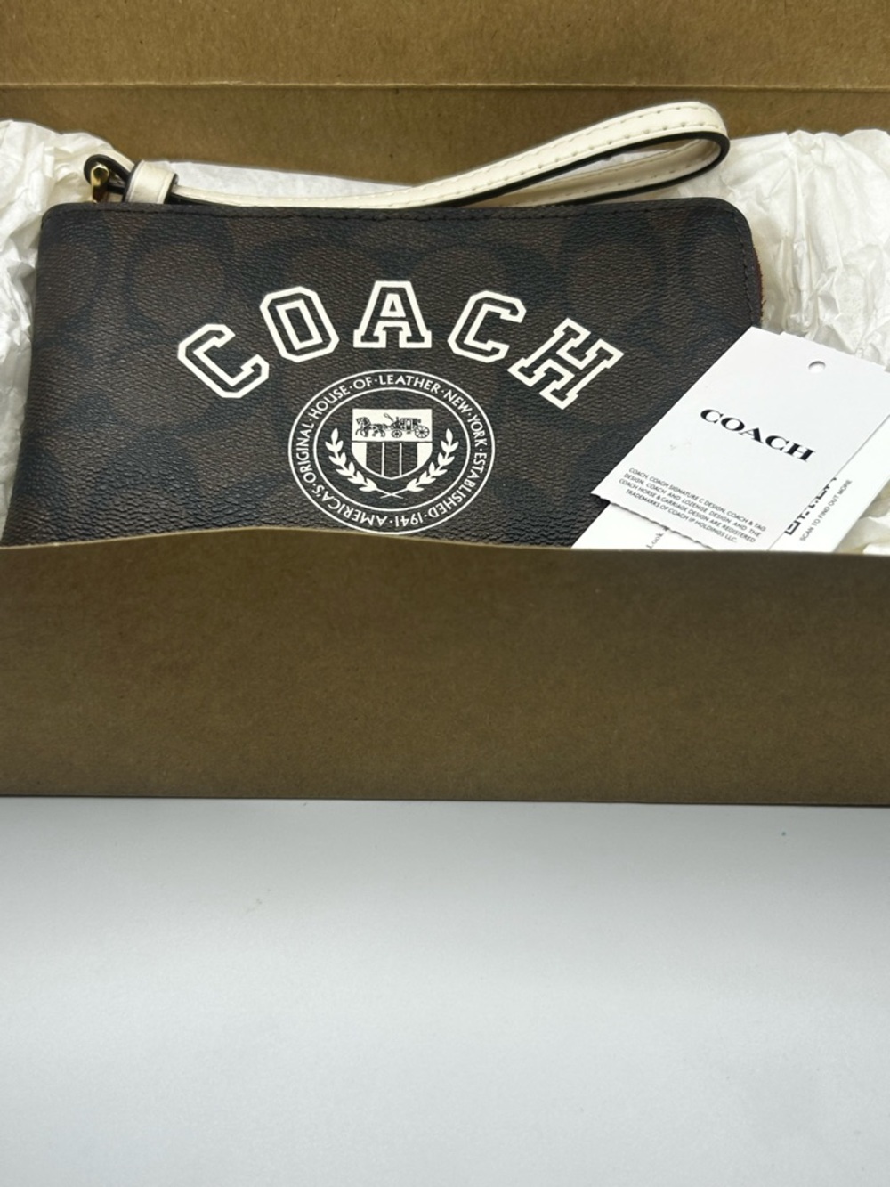 Coach Corner Zip Wristlet in Signature Canvas with Varsity Motif, NWT/Box - Picture 11 of 15